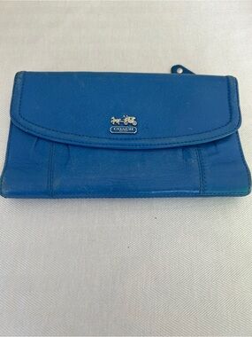 Coach Blue Leather Envelope Wallet with Horse-and-Carriage Logo